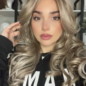 EllaRae | Penelope Style Wig |Boba Blonde _ Ash Blonde with long barrel curls and curtain bangs