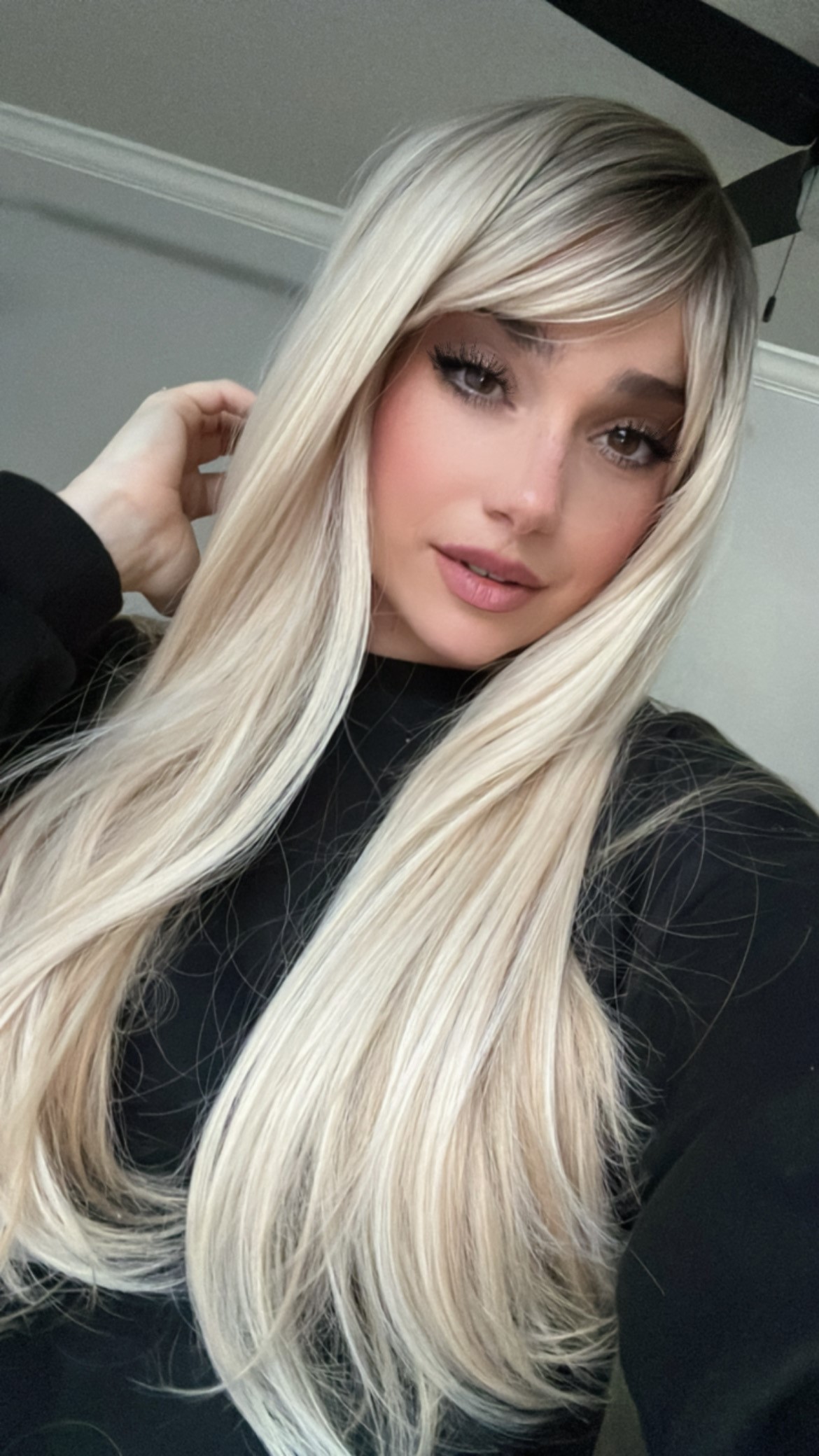 Ellarae Gia Style Wig Long Straight Blonde With Highlights And Curtain Bangs Ellarae Boutique 1350