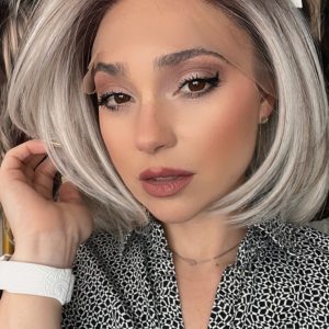 EllaRae | Liz Style Wig | Lace Front Free Parting Grey Bob with Dark Rooting Wig